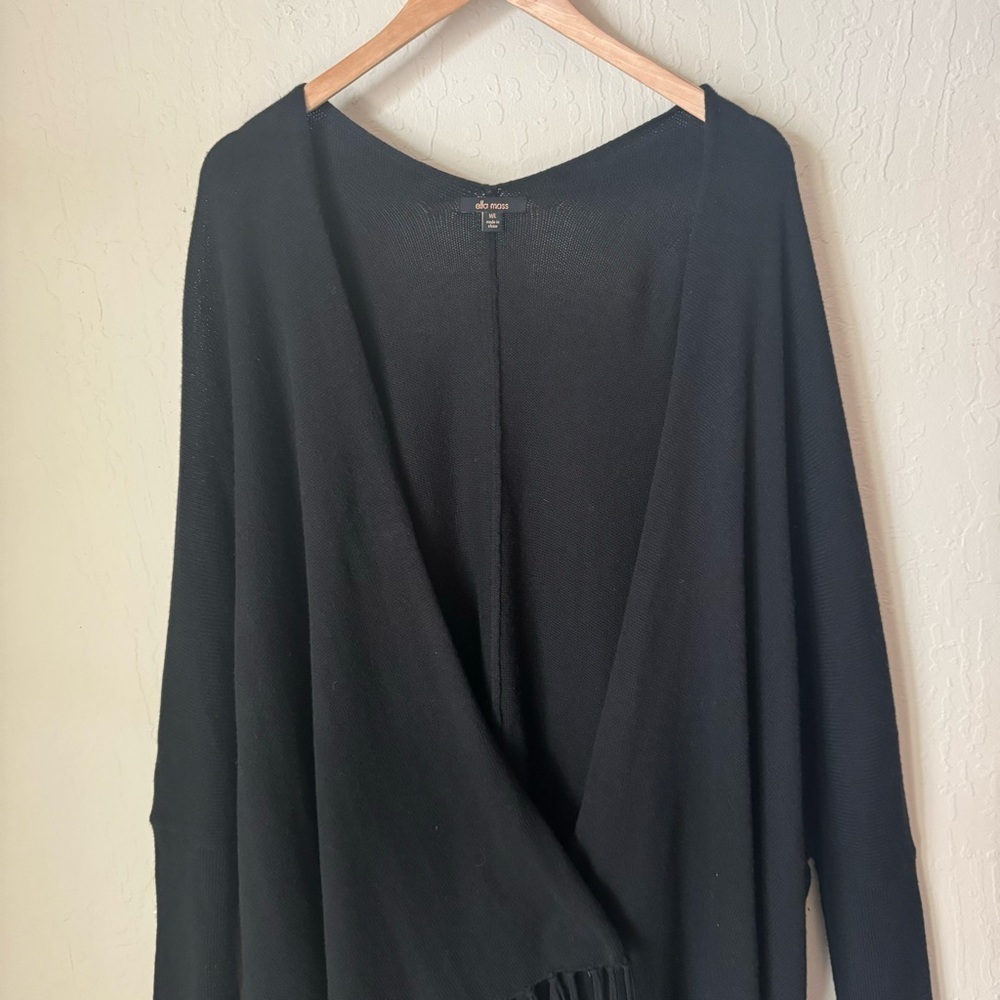 ELLA MOSS Open Front Fringe Long Cardigan Black Wool Cashmere Blend Style EE5999 - Picture 9 of 13